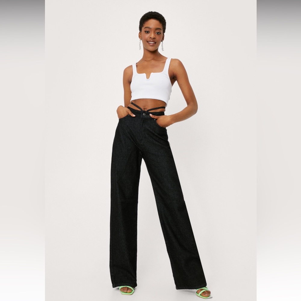 Nasty Gal Strappy Waist High Waisted Wide Leg Jeans